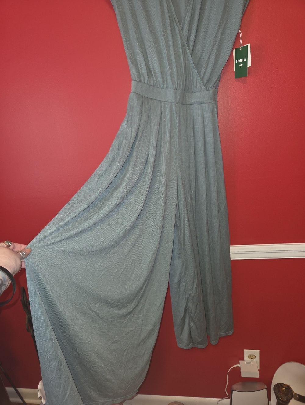 Halara Wide Leg Flowy Waffle Casual Jumpsuit Sz L - Picture 8 of 12